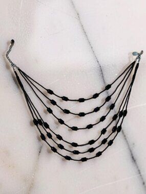 Elegant WHBM Tiered Black Necklace - No Chain / Fully Beaded Construction